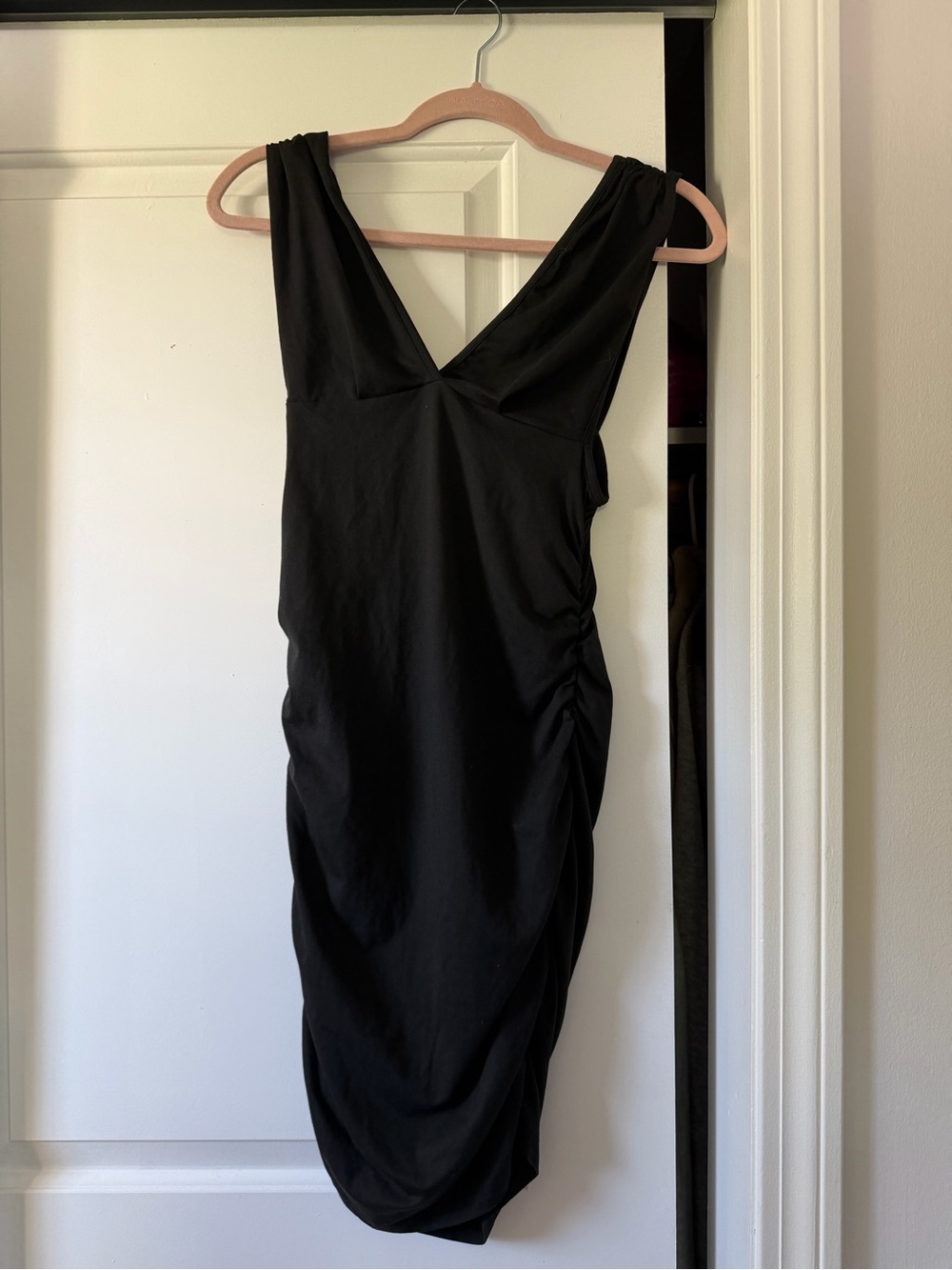Black V-Neck Ruched Women’s Dress